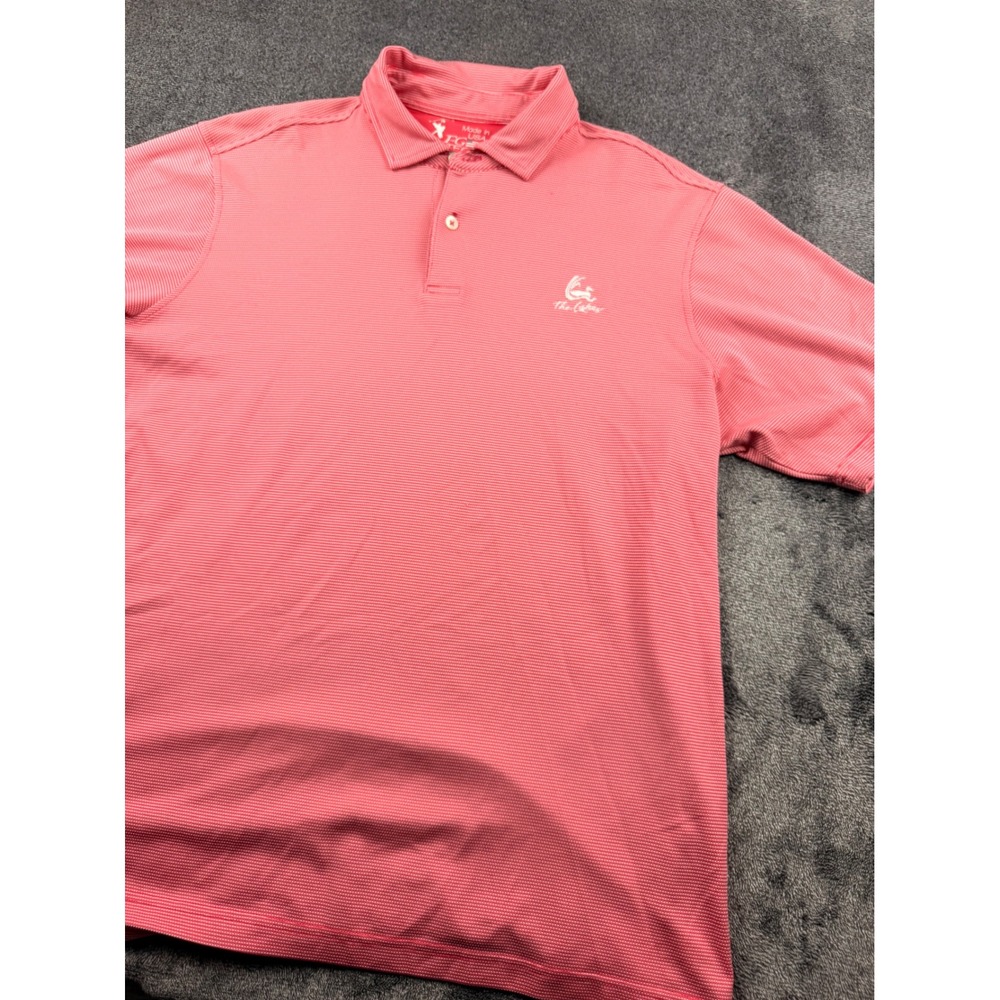 Fairway & Greene FG Tech Mens Pink Striped Golf Polo Shirt Size M The Lakes Logo